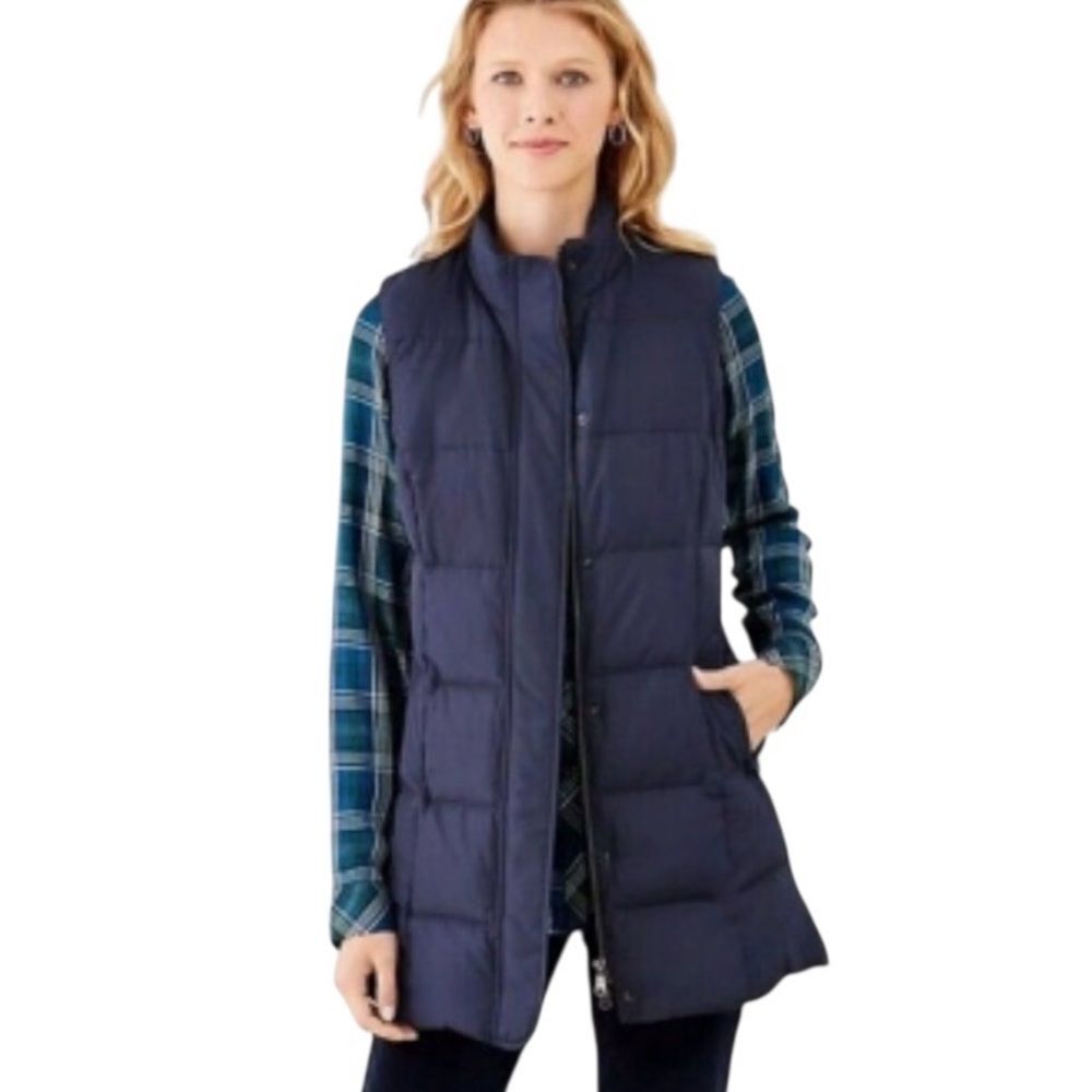 J.Jill Down Puffer Vest XL Women’s Blue Quilted Zip Front High Neck Lightweight